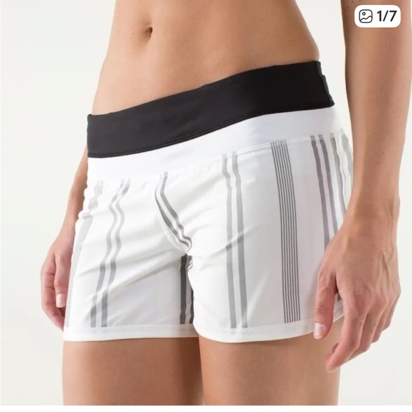 lululemon athletica Pants - lululemon athletica Women's Groovy Run Shorts - White with Black Stripes